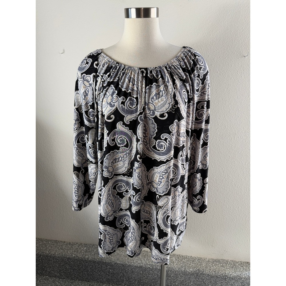 Croft & Barrow Womens Plus 2X Paisley Blouse Long Sleeve Tunic Top Stretch